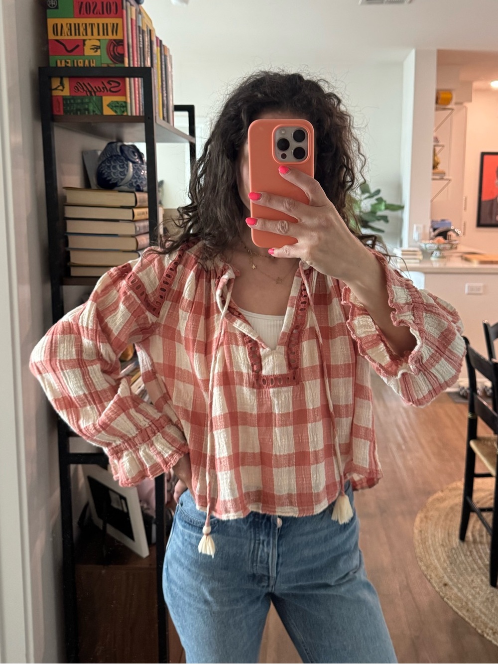 Free People Plaid Blouse in Red and White
